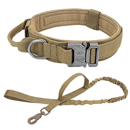 Hundeleine Taktisches Hundehalsband, verstellbares Nylon-Militär-Hundehalsband, Leine für mittelgroße und große Hunde Verstellbare Führleine (Color : Khaki Set, Size : L) von BUUNHI
