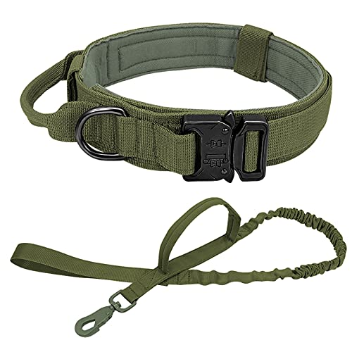 Hundeleine Taktisches Hundehalsband-Leine-Set, verstellbar, militärisches Haustier-Halsband, Bungee-Leine, mittelgroßer Hund Verstellbare Führleine (Color : Green Set, Size : L) von BUUNHI