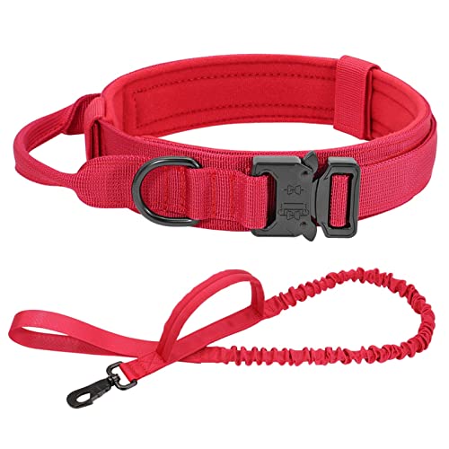 Hundeleine Taktisches Hundehalsband-Leine-Set, verstellbar, militärisches Haustier-Halsband, Bungee-Leine, mittelgroßer Hund Verstellbare Führleine (Color : Red Set, Size : M) von BUUNHI