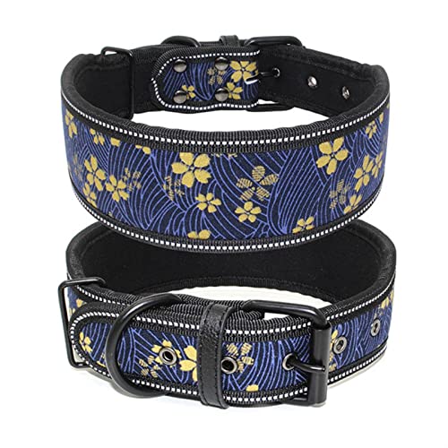 Hundeleine Verstellbares Hundehalsband mit Schnalle für kleine, mittelgroße Hunde, Pitbull-Leine, Hundekette Verstellbare Führleine (Color : Blue Flower, Size : S) von BUUNHI