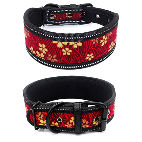 Hundeleine Verstellbares Hundehalsband mit Schnalle für kleine, mittelgroße Hunde, Pitbull-Leine, Hundekette Verstellbare Führleine (Color : Red Flower, Size : M) von BUUNHI