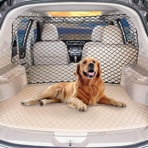 BUXTOM Hundenetz Auto Schutznetz Barriere mit Metallhaken Hundenetz Auto mit Haken & Dehnbares Mesh-hindernis Hundegitter Auto Fahrzeug-Absperrgitter für SUV von BUXTOM