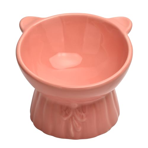 Erhöhter Futternapf für Katzen, 237 ml, erhöhter und geneigter Wassernapf, verhindert Erbrechen und schützt die Wirbelsäule für dicke Katzen, Indoor-Katzen, kleine Hunde (Rosa) von BUYNEED