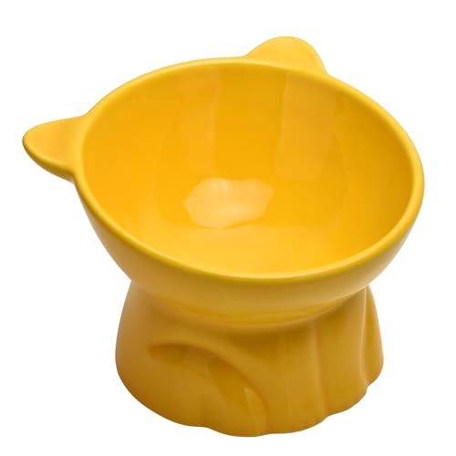 Erhöhter Futternapf für Katzen, 266 ml, erhöhter und geneigter Wassernapf, Anti-Erbrechen und schützt die Wirbelsäule für dicke Katzen, Innenkatzen, Kätzchen, kleine Hunde (Gelb) von BUYNEED