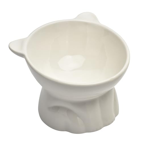 Erhöhter Futternapf für Katzen, 266 ml, erhöhter und geneigter Wassernapf, Anti-Erbrechen und schützt die Wirbelsäule für dicke Katzen, Innenkatzen, Kätzchen, kleine Hunde (weiß) von BUYNEED