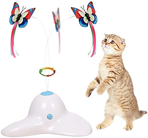 BUYTER Interaktives Katzenspielzeug Elektrisch Rotierender Schmetterling Drehspieler Puzzle Haustier Katzenpfosten (White) von BUYTER