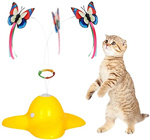 BUYTER Interaktives Katzenspielzeug Elektrisch Rotierender Schmetterling Drehspieler Puzzle Haustier Katzenpfosten (Yellow) von BUYTER