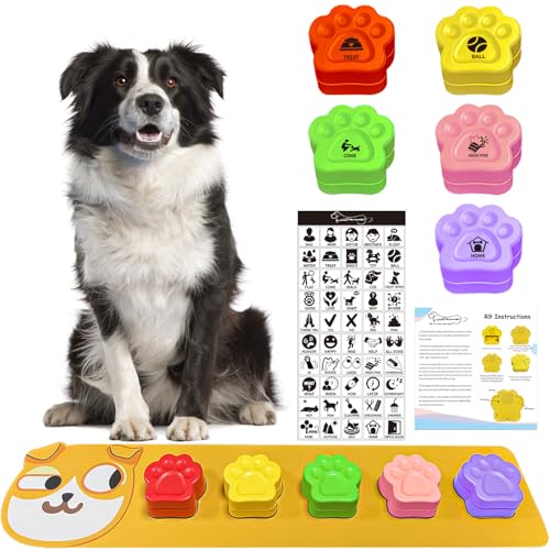 BUYVIKAY Satz von 5 Farben Hunde Button mit Gummimatte für Kommunikation Dog Buttons Hund Button Bunte Hundeknöpfe, Sprechende Hundeknöpfe, Haustier Trainingsknop Set BUYVIKAY Satz von 5 Farben Hunde Button mit Gummimatte für Kommunikation Dog Buttons Hund Button Bunte Hundeknöpfe, Sprechende Hundeknöpfe, Haustier Trainingsknop Set von BUYVIKAY