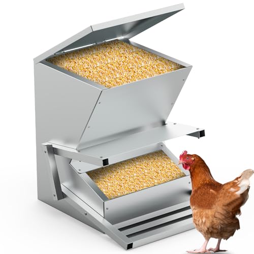 BUYYAH Automatischer Hühner-Futterspender, 20,4 kg, stabiler verzinkter Stahl, Geflügel-Futterspender, wetterfeste Metall-Lauffläche, geeignet für Hühner, Gänse, Enten, Truthähne und Wachteln BUYYAH Automatischer Hühner-Futterspender, 20,4 kg, stabiler verzinkter Stahl, Geflügel-Futterspender, wetterfeste Metall-Lauffläche, geeignet für Hühner, Gänse, Enten, Truthähne und Wachteln von BUYYAH