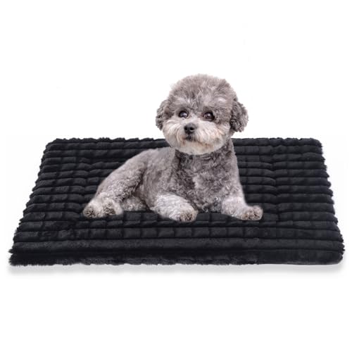 BVAGSS Flauschiges Orthopädisches Hundebett, Waschbar Hundematte, rutschfeste Unterseite, Plüsch Hundekissen Weiche und Warme Hundematte für klein mittel große Hunde XH082 (100x80cm,Schwarz) von BVAGSS