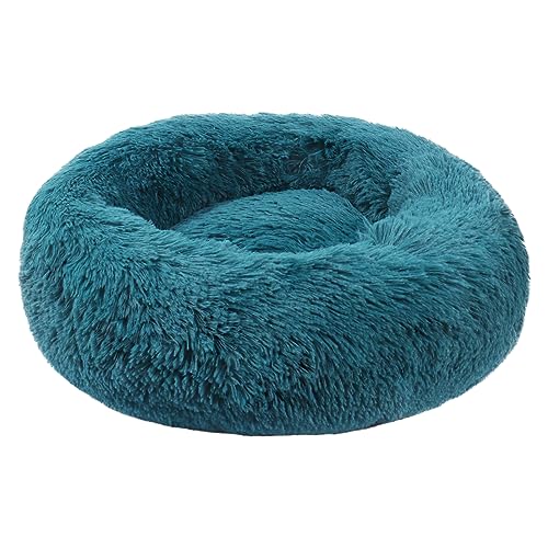 BVAGSS Hundebett Rund Katzenbett Flauschig Donut Kuscheliges Hundekissen Waschbar Ultra Weicher Plüsch Haustierbett für Kleine, Mittelgroße und Große Hunde, Katzen XH034 (Diameter:40cm, Cyan) von BVAGSS