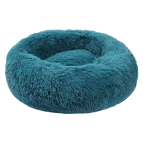 BVAGSS Hundebett Rund Katzenbett Flauschig Donut Kuscheliges Hundekissen Waschbar Ultra Weicher Plüsch Haustierbett für Kleine, Mittelgroße und Große Hunde, Katzen XH034 (Diameter:70 cm, Cyan) von BVAGSS
