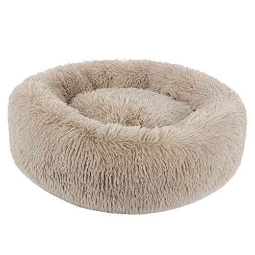 BVAGSS Hundebett Rund Katzenbett Flauschig Donut Kuscheliges Hundekissen Waschbar Ultra Weicher Plüsch Haustierbett für Kleine, Mittelgroße und Große Hunde, Katzen XH034 (Diameter:40cm, Light Brown) von BVAGSS