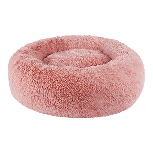 BVAGSS Hundebett Rund Katzenbett Flauschig Donut Kuscheliges Hundekissen Waschbar Ultra Weicher Plüsch Haustierbett für Kleine, Mittelgroße und Große Hunde, Katzen XH034 (Diameter:50cm, Bean Paste) von BVAGSS