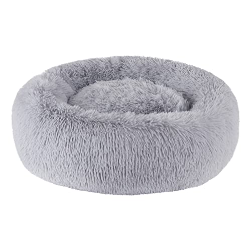 BVAGSS Hundebett Rund Katzenbett Flauschig Donut Kuscheliges Hundekissen Waschbar Ultra Weicher Plüsch Haustierbett für Kleine, Mittelgroße und Große Hunde, Katzen XH034 (Diameter:50cm, Light Grey) von BVAGSS