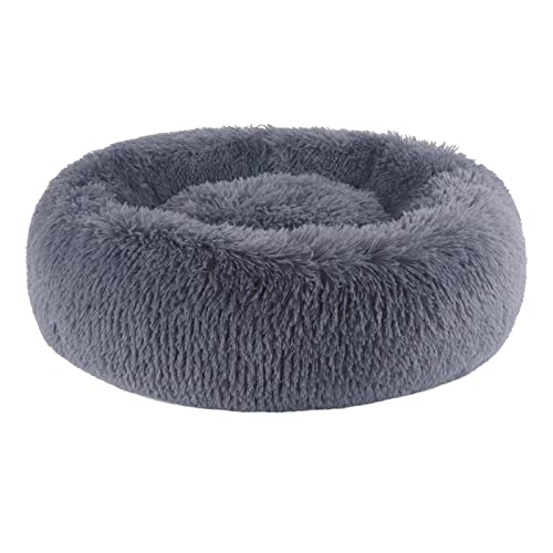 BVAGSS Hundebett Rund Katzenbett Flauschig Donut Kuscheliges Hundekissen Waschbar Ultra Weicher Plüsch Haustierbett für Kleine, Mittelgroße und Große Hunde, Katzen XH034 (Diameter:60 cm, Dark Grey) von BVAGSS