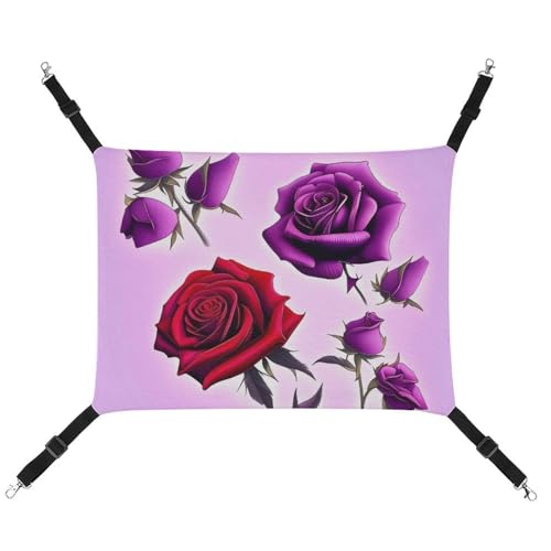 BVKWNTSA Geeignet für alle Jahreszeiten! Leinen-Hängematte mit roten und violetten Rosen, bedruckt, Haustier-Hängematte, hängendes Katzen- und Hundebett, atmungsaktiv und bequem, unverzichtbar BVKWNTSA Geeignet für alle Jahreszeiten! Leinen-Hängematte mit roten und violetten Rosen, bedruckt, Haustier-Hängematte, hängendes Katzen- und Hundebett, atmungsaktiv und bequem, unverzichtbar von BVKWNTSA