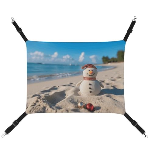 BVKWNTSA Geeignet für alle Jahreszeiten! Leinwand Sand Schneemann am Strand bedruckte Haustierhängematte, hängendes Katzen- und Hundebett, atmungsaktiv und bequem unverzichtbar von BVKWNTSA