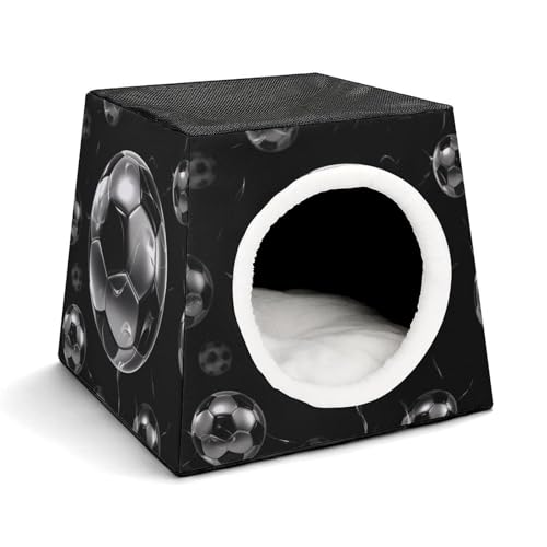 Leichte Hundehütte für drinnen und draußen, Fußball, schwarz, bedruckt, für den Innenbereich, mit waschbarem Plüschkissen, geeignet für Hunde und Katzen Leichte Hundehütte für drinnen und draußen, Fußball, schwarz, bedruckt, für den Innenbereich, mit waschbarem Plüschkissen, geeignet für Hunde und Katzen von BVKWNTSA