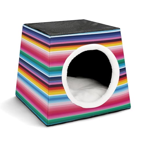 Leichte Hundehütte für drinnen und draußen, bunte mexikanische Streifen, bedruckt, für den Innenbereich, mit waschbarem Plüschkissen, geeignet für Hunde und Katzen Leichte Hundehütte für drinnen und draußen, bunte mexikanische Streifen, bedruckt, für den Innenbereich, mit waschbarem Plüschkissen, geeignet für Hunde und Katzen von BVKWNTSA