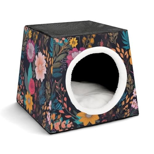 Leichte Hundehütte für drinnen und draußen, buntes Boho-Blumendruck, für den Innenbereich, mit waschbarem Plüschkissen, geeignet für Hunde und Katzen Leichte Hundehütte für drinnen und draußen, buntes Boho-Blumendruck, für den Innenbereich, mit waschbarem Plüschkissen, geeignet für Hunde und Katzen von BVKWNTSA