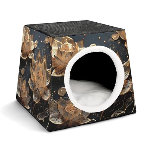 Leichte Reisebox Hundehütte Indoor & Outdoor Boho Gold Lotus Blumen Gedruckt Indoor Hundehaus mit waschbarem Plüschkissen Geeignet für Hunde & Katzen Leichte Reisebox Hundehütte Indoor & Outdoor Boho Gold Lotus Blumen Gedruckt Indoor Hundehaus mit waschbarem Plüschkissen Geeignet für Hunde & Katzen von BVKWNTSA