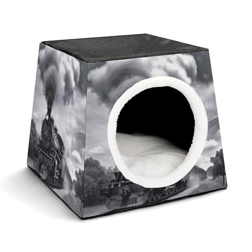 Leichte Reisebox Hundehütte Indoor & Outdoor Dampfzug Wolken Bedruckte Indoor Hundehütte mit waschbarem Plüschkissen Geeignet für Hunde & Katzen Leichte Reisebox Hundehütte Indoor & Outdoor Dampfzug Wolken Bedruckte Indoor Hundehütte mit waschbarem Plüschkissen Geeignet für Hunde & Katzen von BVKWNTSA