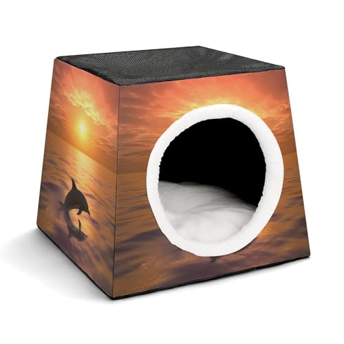 Leichte Reisebox Hundehütte Indoor & Outdoor Delfin und Sonnenuntergang Bedruckte Indoor Hundehütte mit waschbarem Plüschkissen Geeignet für Hunde & Katzen Leichte Reisebox Hundehütte Indoor & Outdoor Delfin und Sonnenuntergang Bedruckte Indoor Hundehütte mit waschbarem Plüschkissen Geeignet für Hunde & Katzen von BVKWNTSA