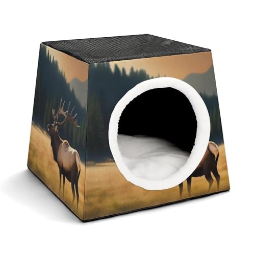 Leichte Reisebox Hundehütte Indoor & Outdoor Elch auf der Wiese Bedruckte Indoor Hundehütte mit waschbarem Plüschkissen Geeignet für Hunde & Katzen Leichte Reisebox Hundehütte Indoor & Outdoor Elch auf der Wiese Bedruckte Indoor Hundehütte mit waschbarem Plüschkissen Geeignet für Hunde & Katzen von BVKWNTSA