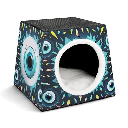 Leichte Reisebox Hundehütte Indoor & Outdoor Evil Eyes Bedruckte Indoor Hundehütte mit waschbarem Plüschkissen Geeignet für Hunde & Katzen von BVKWNTSA