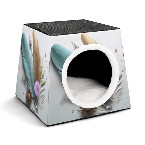 Leichte Reisebox Hundehütte Indoor & Outdoor Feder Blume Gedruckt Indoor Hundehaus mit waschbarem Plüschkissen Geeignet für Hunde & Katzen Leichte Reisebox Hundehütte Indoor & Outdoor Feder Blume Gedruckt Indoor Hundehaus mit waschbarem Plüschkissen Geeignet für Hunde & Katzen von BVKWNTSA