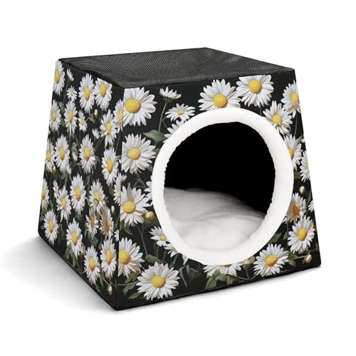 Leichte Reisebox Hundehütte Indoor & Outdoor Gänseblümchen Bedruckte Indoor Hundehütte mit waschbarem Plüschkissen Geeignet für Hunde & Katzen von BVKWNTSA