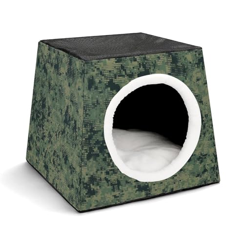 Leichte Reisebox Hundehütte Indoor & Outdoor Green Army Digital Camouflage Printed Indoor Dog House with Washable Plush Cushion Suitable for Dogs & Cats von BVKWNTSA