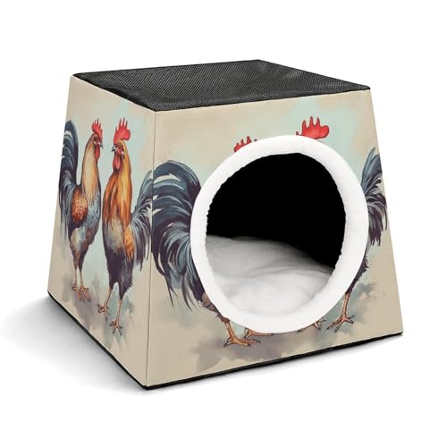 Leichte Reisebox Hundehütte Indoor & Outdoor Hahn und Henne Bedruckte Indoor Hundehütte mit waschbarem Plüschkissen Geeignet für Hunde & Katzen Leichte Reisebox Hundehütte Indoor & Outdoor Hahn und Henne Bedruckte Indoor Hundehütte mit waschbarem Plüschkissen Geeignet für Hunde & Katzen von BVKWNTSA