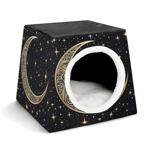 Leichte Reisebox Hundehütte Indoor & Outdoor Halbmond Muster auf schwarzem Hintergrund Bedruckte Indoor Hundehütte mit waschbarem Plüschkissen Geeignet für Hunde & Katzen Leichte Reisebox Hundehütte Indoor & Outdoor Halbmond Muster auf schwarzem Hintergrund Bedruckte Indoor Hundehütte mit waschbarem Plüschkissen Geeignet für Hunde & Katzen von BVKWNTSA