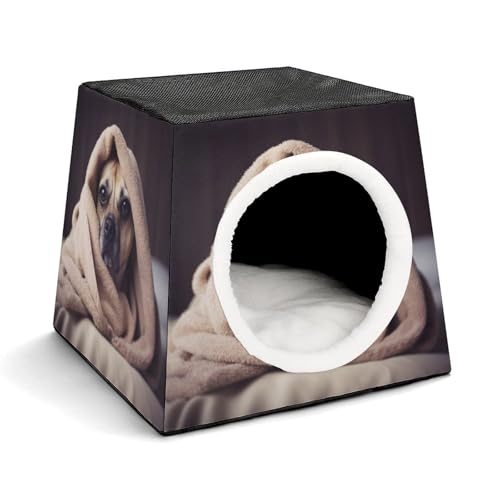 Leichte Reisebox Hundehütte Indoor & Outdoor Hund in einer Decke Bedruckte Indoor Hundehütte mit waschbarem Plüschkissen Geeignet für Hunde & Katzen von BVKWNTSA