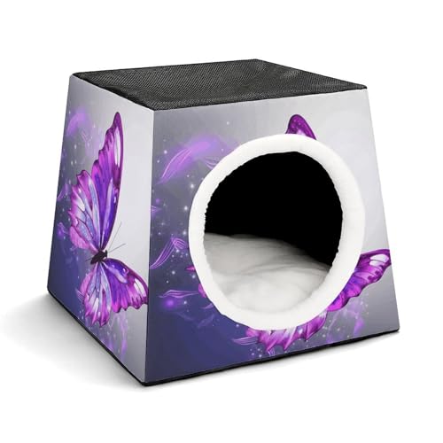 Leichte Reisebox Hundehütte Indoor & Outdoor Lila Butterfly1 Bedruckte Indoor Hundehütte mit waschbarem Plüschkissen Geeignet für Hunde & Katzen von BVKWNTSA