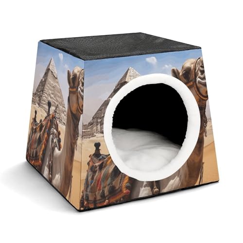 Leichte Reisebox Hundehütte Indoor & Outdoor Pyramide Kamel Bedruckte Indoor Hundehütte mit waschbarem Plüschkissen Geeignet für Hunde & Katzen Leichte Reisebox Hundehütte Indoor & Outdoor Pyramide Kamel Bedruckte Indoor Hundehütte mit waschbarem Plüschkissen Geeignet für Hunde & Katzen von BVKWNTSA