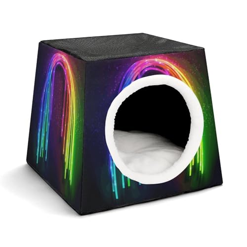Leichte Reisebox Hundehütte Indoor & Outdoor Regenbogen Neon Gedruckt Indoor Hundehaus mit waschbarem Plüschkissen Geeignet für Hunde & Katzen Leichte Reisebox Hundehütte Indoor & Outdoor Regenbogen Neon Gedruckt Indoor Hundehaus mit waschbarem Plüschkissen Geeignet für Hunde & Katzen von BVKWNTSA