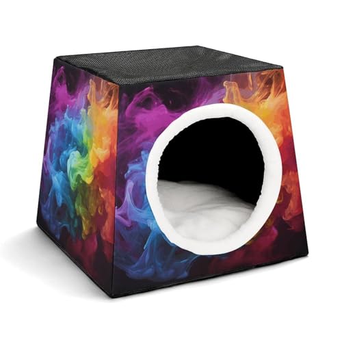 Leichte Reisebox Hundehütte Indoor & Outdoor Regenbogen Rauch Bedruckt Indoor Hundehaus mit waschbarem Plüschkissen Geeignet für Hunde & Katzen Leichte Reisebox Hundehütte Indoor & Outdoor Regenbogen Rauch Bedruckt Indoor Hundehaus mit waschbarem Plüschkissen Geeignet für Hunde & Katzen von BVKWNTSA