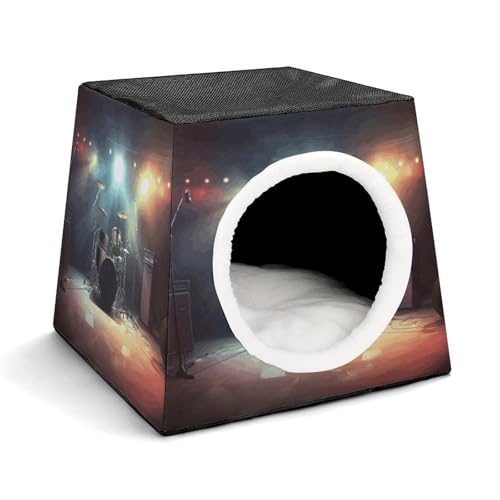 Leichte Reisebox Hundehütte Indoor & Outdoor Rock Band Stage1 Bedruckte Indoor Hundehütte mit waschbarem Plüschkissen Geeignet für Hunde & Katzen von BVKWNTSA
