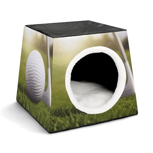 Leichte Reisebox Hundehütte Indoor & Outdoor Sport Golfball Bedruckte Indoor Hundehütte mit waschbarem Plüschkissen Geeignet für Hunde & Katzen von BVKWNTSA
