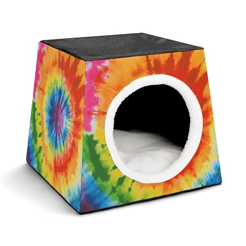 Leichte Reisebox Hundehütte Indoor & Outdoor Tie Dye Printed Indoor Dog House mit waschbarem Plüschkissen, geeignet für Hunde & Katzen Leichte Reisebox Hundehütte Indoor & Outdoor Tie Dye Printed Indoor Dog House mit waschbarem Plüschkissen, geeignet für Hunde & Katzen von BVKWNTSA