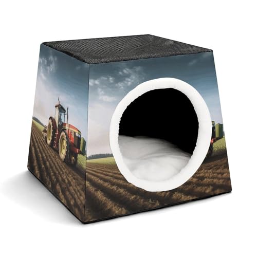 Leichte Reisebox Hundehütte Indoor & Outdoor Traktor Bauernhof Bedruckte Indoor Hundehütte mit waschbarem Plüschkissen Geeignet für Hunde & Katzen von BVKWNTSA