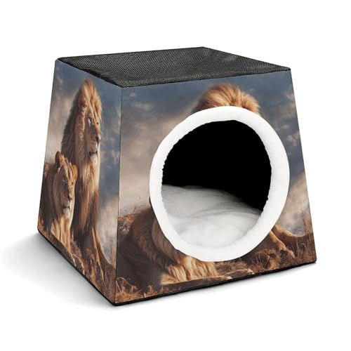 Leichte Reisebox Hundehütte Indoor & Outdoor Zwei Löwen Bedruckte Indoor Hundehütte mit waschbarem Plüschkissen Geeignet für Hunde & Katzen Leichte Reisebox Hundehütte Indoor & Outdoor Zwei Löwen Bedruckte Indoor Hundehütte mit waschbarem Plüschkissen Geeignet für Hunde & Katzen von BVKWNTSA