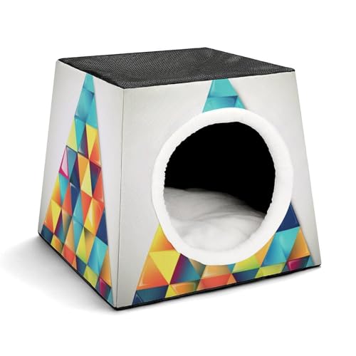 Leichte Reisebox für drinnen und draußen, buntes Dreieck, bedruckt, für den Innenbereich, mit waschbarem Plüschkissen, geeignet für Hunde und Katzen Leichte Reisebox für drinnen und draußen, buntes Dreieck, bedruckt, für den Innenbereich, mit waschbarem Plüschkissen, geeignet für Hunde und Katzen von BVKWNTSA