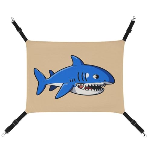 BVNMT Cartoon-Hai-bedruckte Haustier-Hängematte aus Segeltuch – atmungsaktiv und faltbar für Katzen, Hunde und kleine Haustiere – ideal für Zuhause, Reisen und Haustierkrankenhaus – 42 x 33 x 20 cm von BVNMT