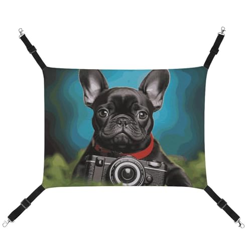 BVNMT Französische Bulldogge Welpe mit Kamera Bedruckte Leinwand Haustier Hängematte - Atmungsaktiv & Faltbar für Katzen, Hunde & Kleine Haustiere - Ideal für Zuhause, Reisen & Haustierkrankenhaus von BVNMT