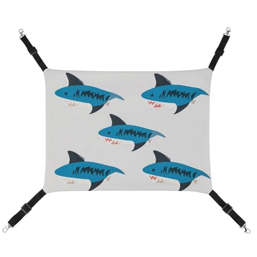 BVNMT Haifischmuster-Set, bedruckte Leinen-Haustier-Hängematte – atmungsaktiv und faltbar für Katzen, Hunde und kleine Haustiere – ideal für Zuhause, Reisen und Haustierkrankenhaus – 42 x 33 x 20 cm von BVNMT