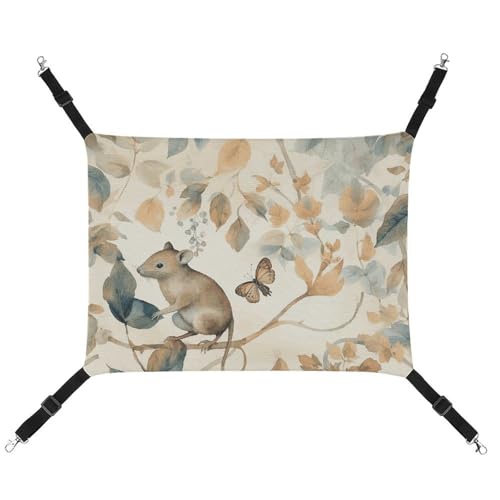 BVNMT Haustier-Hängematte aus bedrucktem Segeltuch mit Mäusen und Blättern, atmungsaktiv und faltbar, für Katzen, Hunde und kleine Haustiere, ideal für Zuhause, Reisen und Haustierkrankenhaus – 42 x von BVNMT